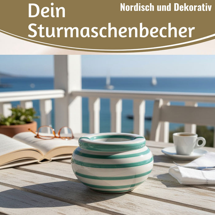 KI-generiertes Bild,XL Sturmaschenbecher 14x9cm Türkis Weiß Windaschenbecher Aschenbecher