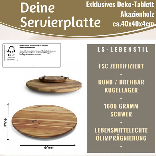 KI-generiertes Bild,XXL Akazie Servierplatte Drehteller 40cm Holz drehbar Drehtablett Drehplatte
