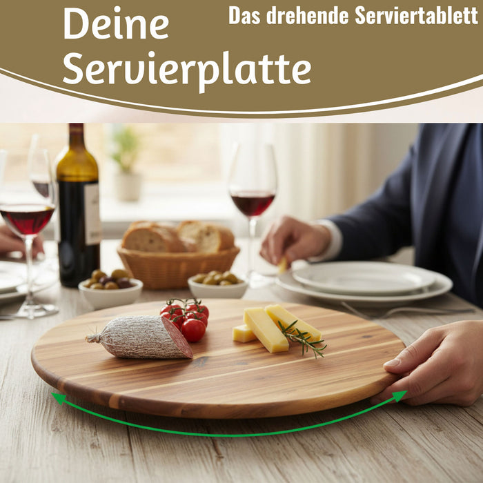 KI-generiertes Bild,XXL Akazie Servierplatte Drehteller 40cm Holz drehbar Drehtablett Drehplatte