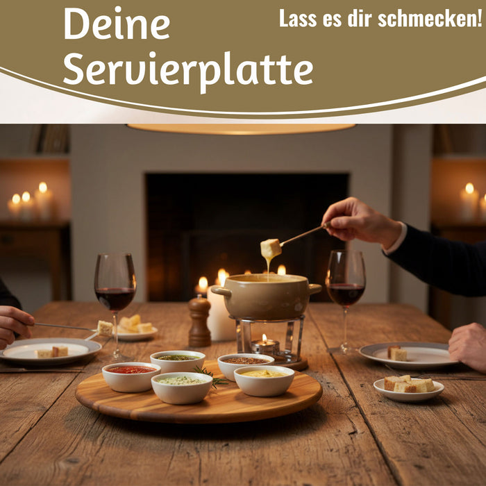 KI-generiertes Bild,XXL Akazie Servierplatte Drehteller 40cm Holz drehbar Drehtablett Drehplatte