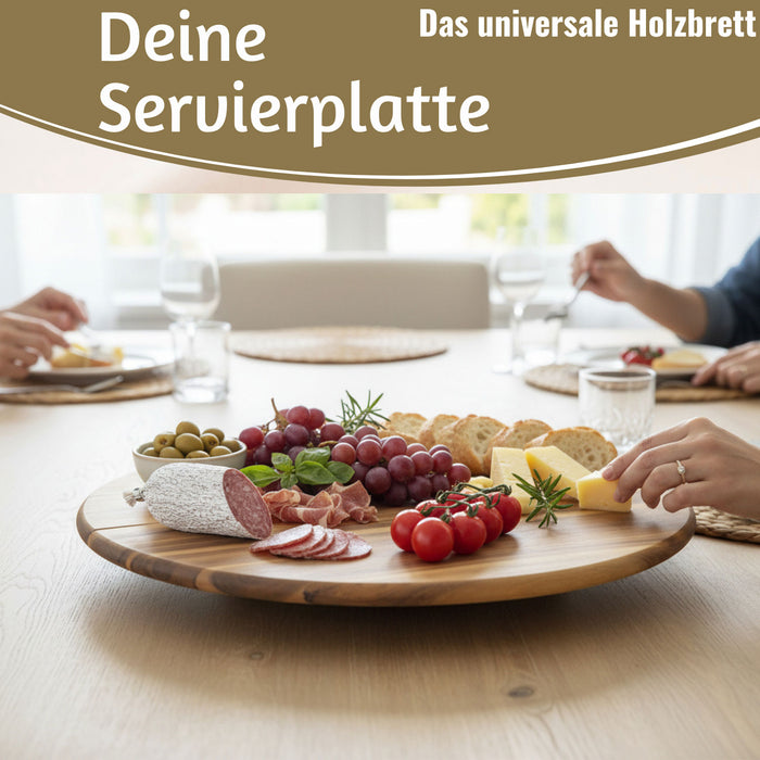KI-generiertes Bild,XXL Akazie Servierplatte Drehteller 40cm Holz drehbar Drehtablett Drehplatte