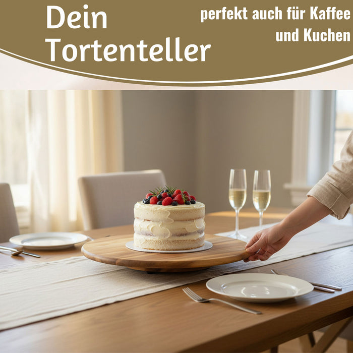 KI-generiertes Bild,XXL Akazie Servierplatte Drehteller 40cm Holz drehbar Drehtablett Drehplatte