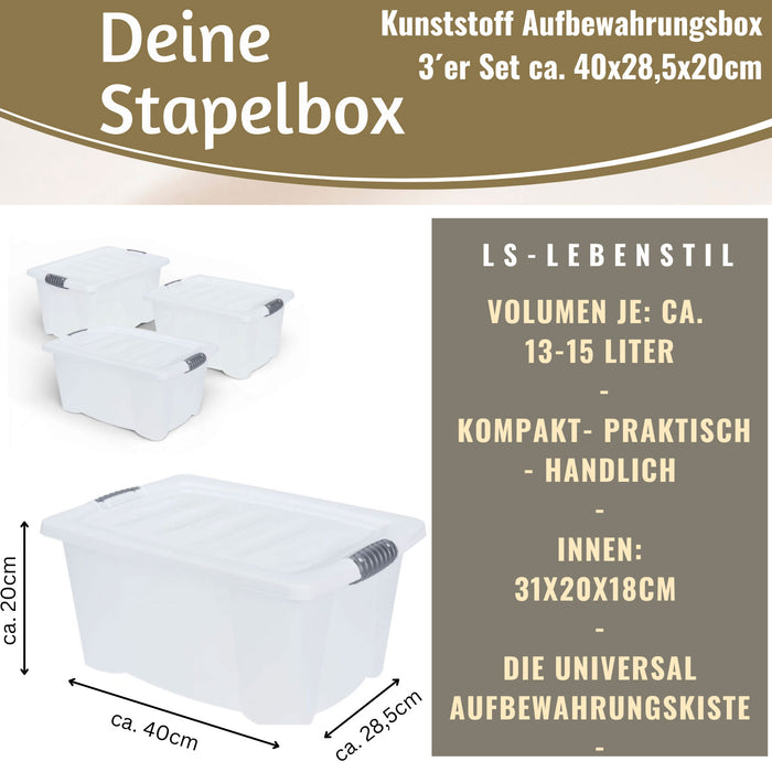 KI-generiertes Bild,XL Stapelbox Allzweckbox 3´er Set 40x28cm ?? mit Deckel Transportbox Stapelkiste