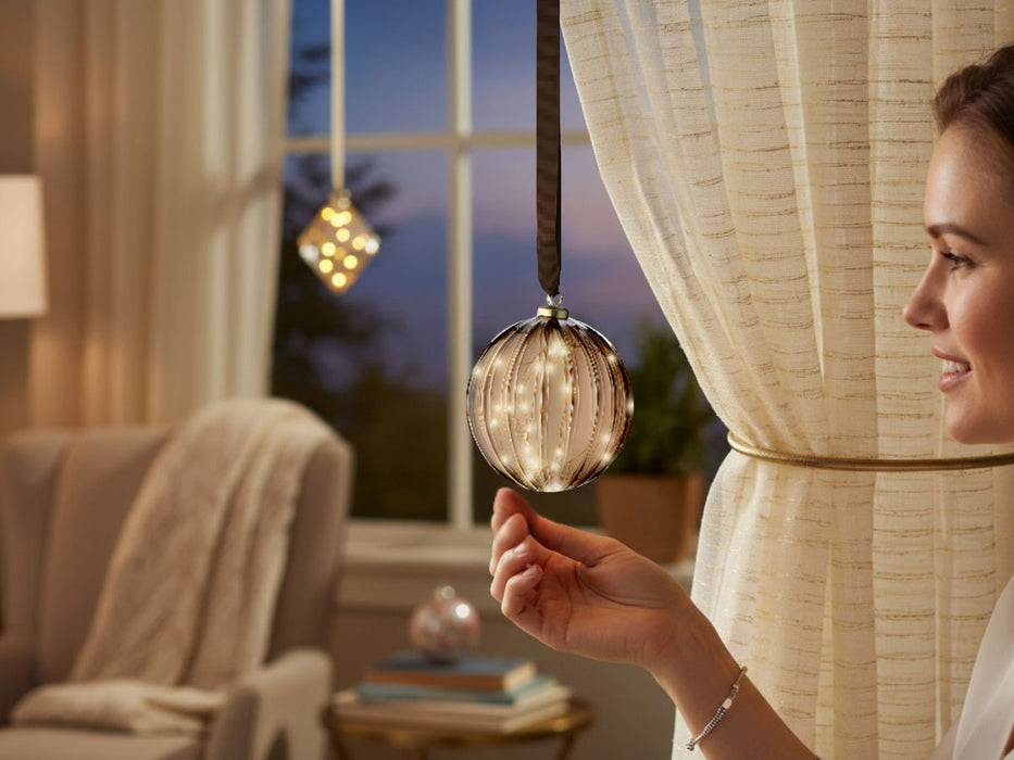 KI-generiertes Bild,XL Deko Glas Lichtkugel 15LED 10cm Gold Braun Glaskugel Timer Batterie Anhängen