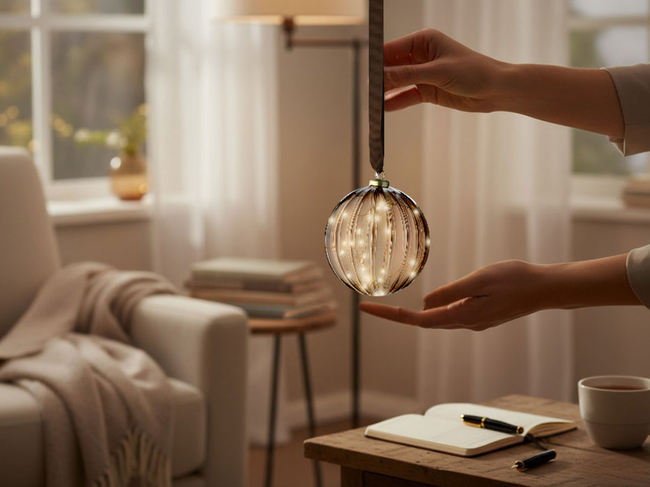 KI-generiertes Bild,XL Deko Glas Lichtkugel 15LED 10cm Gold Braun Glaskugel Timer Batterie Anhängen