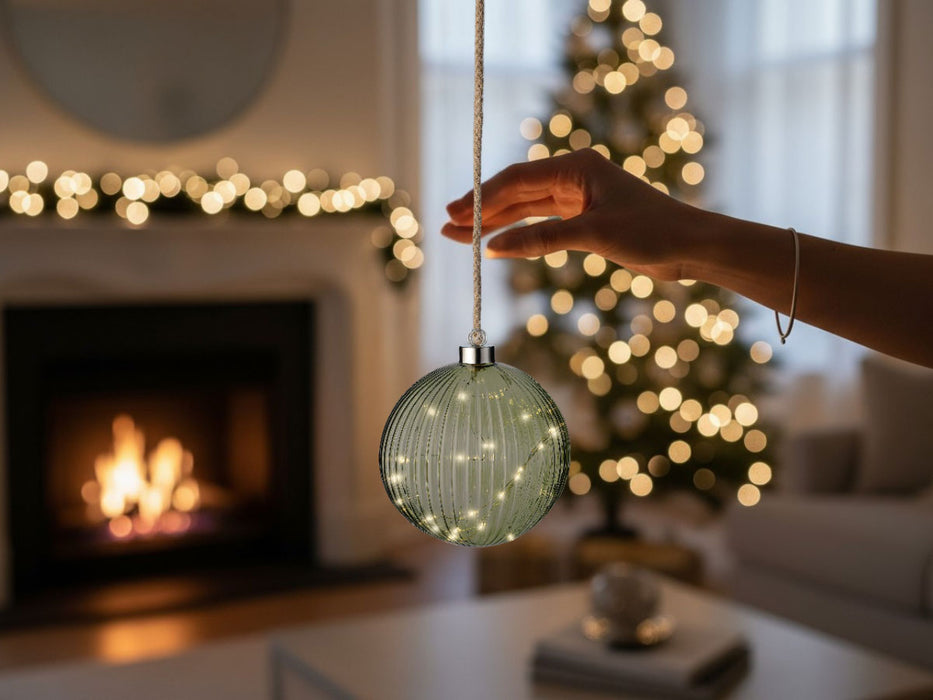 KI-generiertes Bild,XL Deko Glas Lichtkugel 15LED 10cm Grün Silber Glaskugel Timer Batterie Anhängen