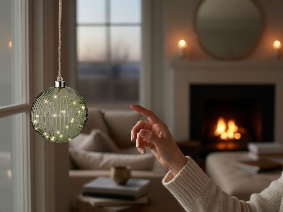 KI-generiertes Bild,XL Deko Glas Lichtkugel 15LED 10cm Grün Silber Glaskugel Timer Batterie Anhängen