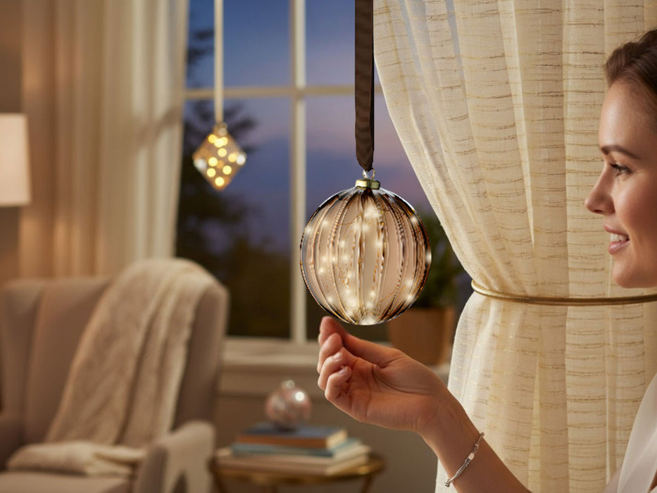 KI-generiertes Bild,XL Deko Glas Lichtkugel 30LED 14cm Gold Braun Glaskugel Timer Batterie Anhängen
