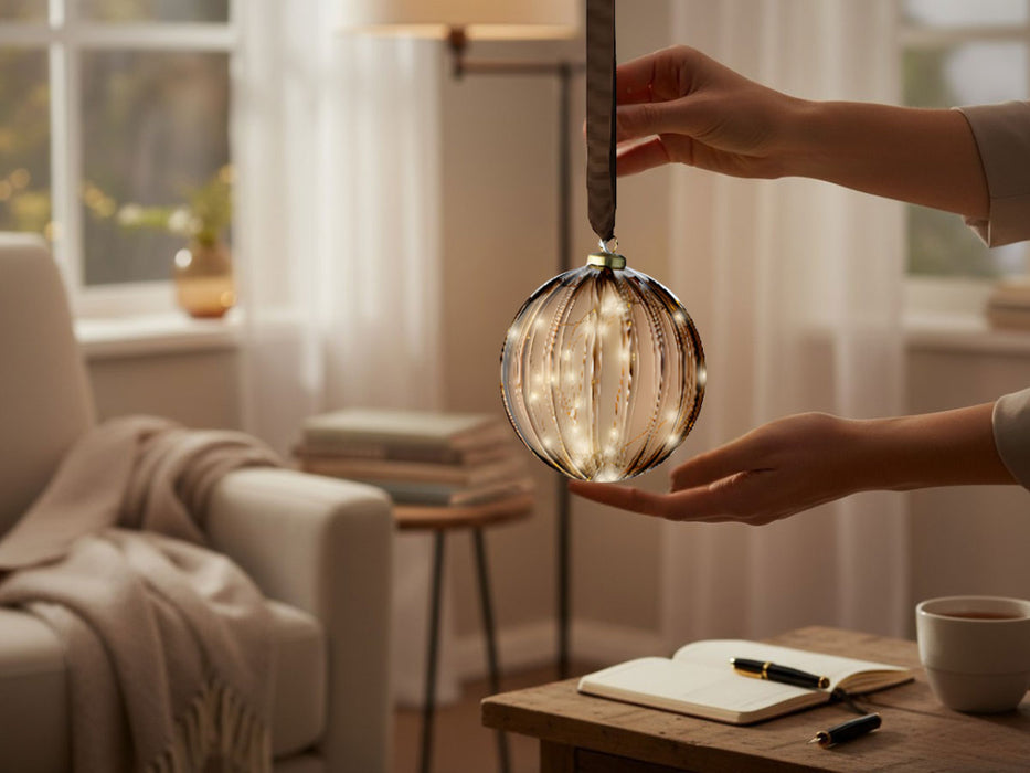 KI-generiertes Bild,XL Deko Glas Lichtkugel 30LED 14cm Gold Braun Glaskugel Timer Batterie Anhängen