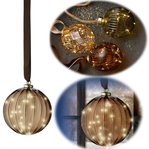 KI-generiertes Bild XL Deko Glas Lichtkugel 15LED 10cm Gold Braun Glaskugel Timer Batterie Anhängen