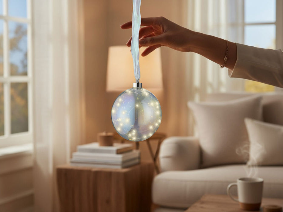 KI-generiertes Bild,XL Deko Glas Lichtkugel 30LED 14cm Iris Glaskugel Timer Batterie Anhängen