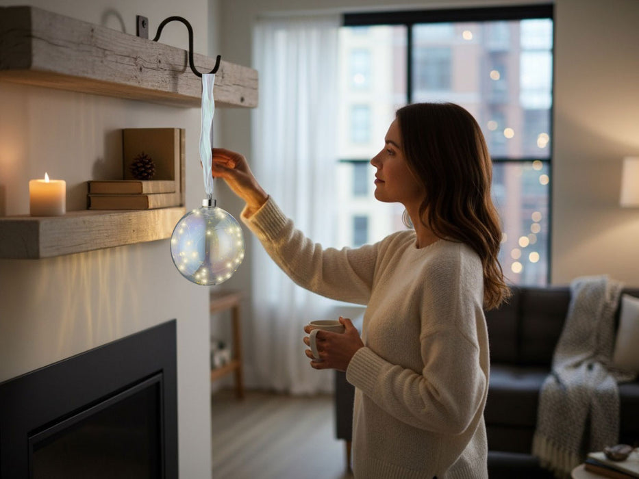KI-generiertes Bild,XL Deko Glas Lichtkugel 30LED 14cm Iris Glaskugel Timer Batterie Anhängen