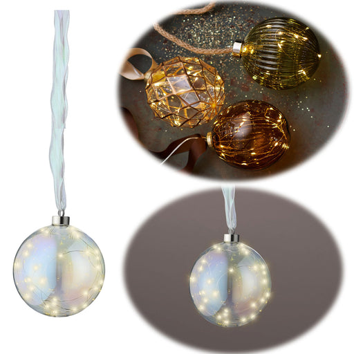 KI-generiertes Bild XL Deko Glas Lichtkugel 30LED 14cm Iris Glaskugel Timer Batterie Anhängen