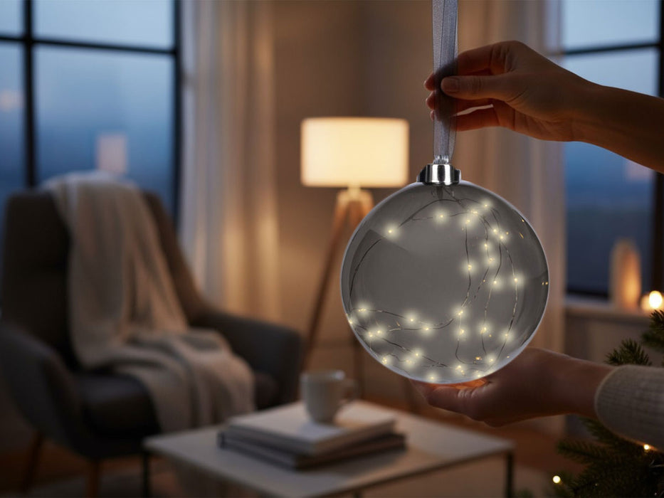 KI-generiertes Bild,XL Deko Glas Lichtkugel 40LED 20cm Grau Anthrazit Glaskugel Timer Batterie Anhängen