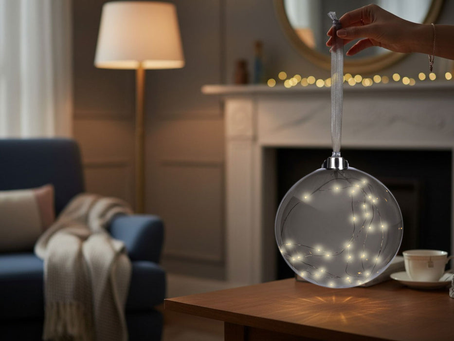 KI-generiertes Bild,XL Deko Glas Lichtkugel 40LED 20cm Grau Anthrazit Glaskugel Timer Batterie Anhängen