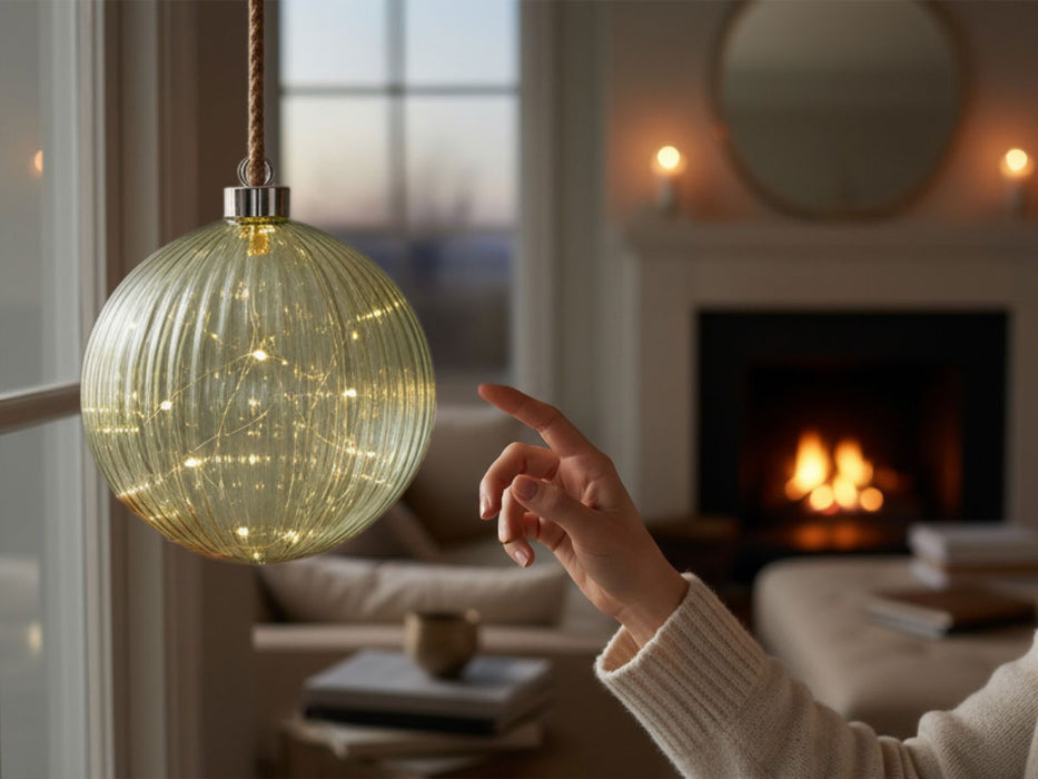 KI-generiertes Bild,XL Deko Glas Lichtkugel 40LED 20cm Grün Silber Glaskugel Timer Batterie Anhängen
