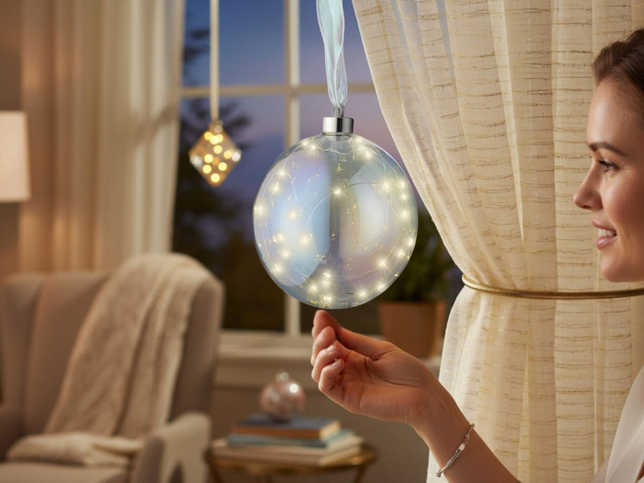 KI-generiertes Bild,XL Deko Glas Lichtkugel 40LED 20cm Iris Glaskugel Timer Batterie Anhängen