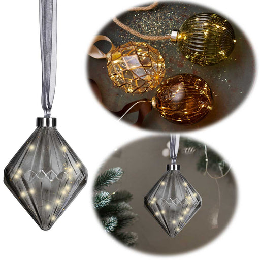 KI-generiertes Bild XL Deko Glas Lichtkugel 20LED 16cm Diamant Grau Glaskugel Timer Batterie Anhängen