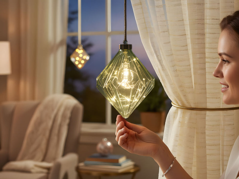 KI-generiertes Bild,XL Deko Glas Lichtkugel 15LED 16cm Diamant Grün Glaskugel Timer Batterie Anhängen