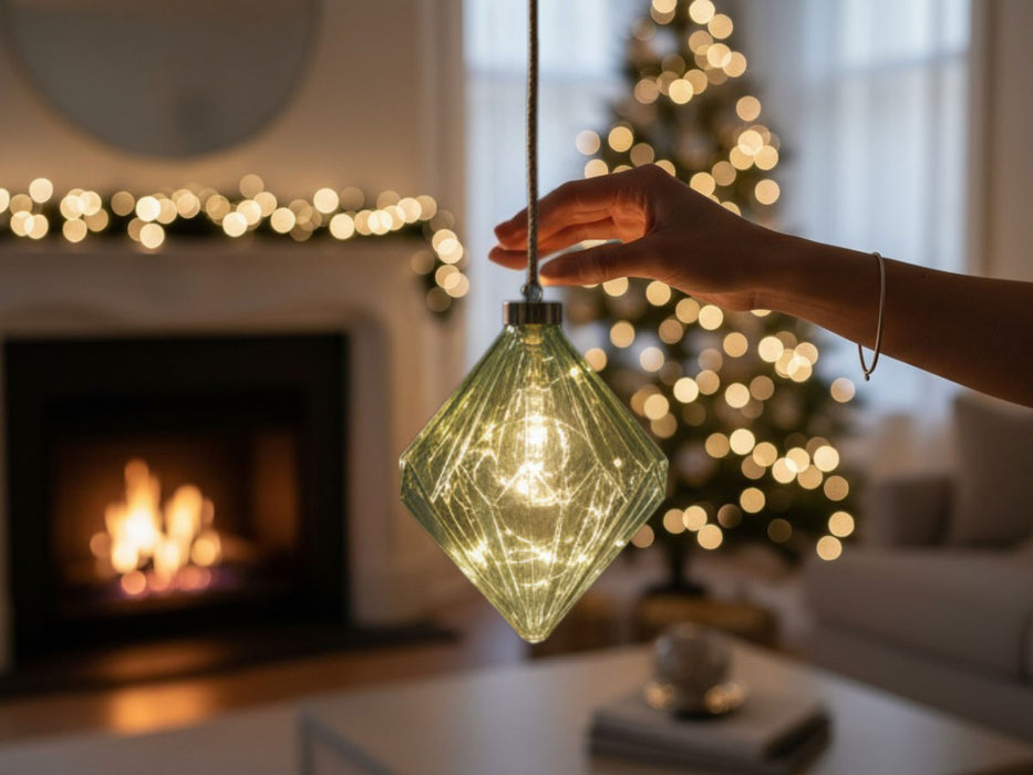 KI-generiertes Bild,XL Deko Glas Lichtkugel 15LED 16cm Diamant Grün Glaskugel Timer Batterie Anhängen