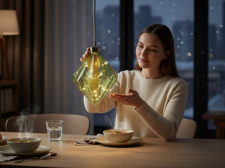 KI-generiertes Bild,XL Deko Glas Lichtkugel 15LED 16cm Diamant Grün Glaskugel Timer Batterie Anhängen