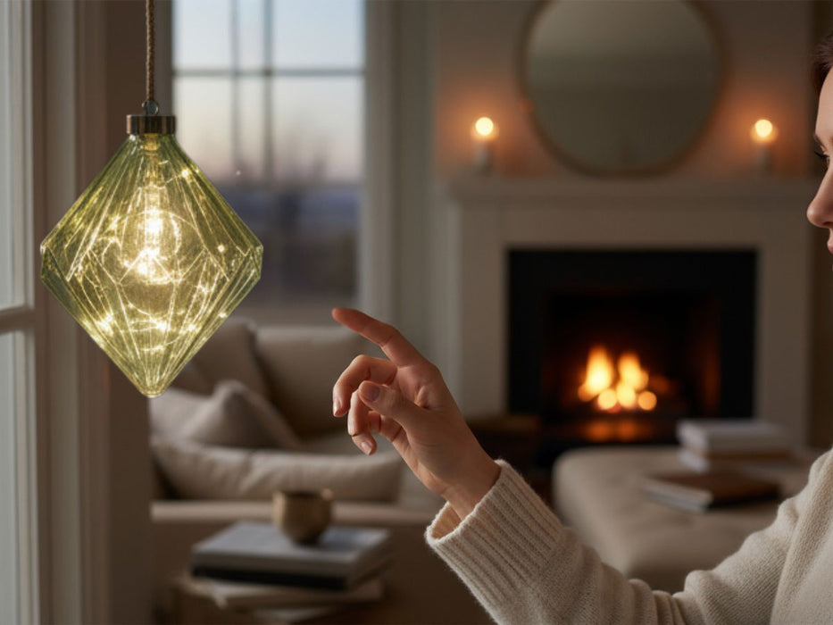 KI-generiertes Bild,XL Deko Glas Lichtkugel 15LED 16cm Diamant Grün Glaskugel Timer Batterie Anhängen