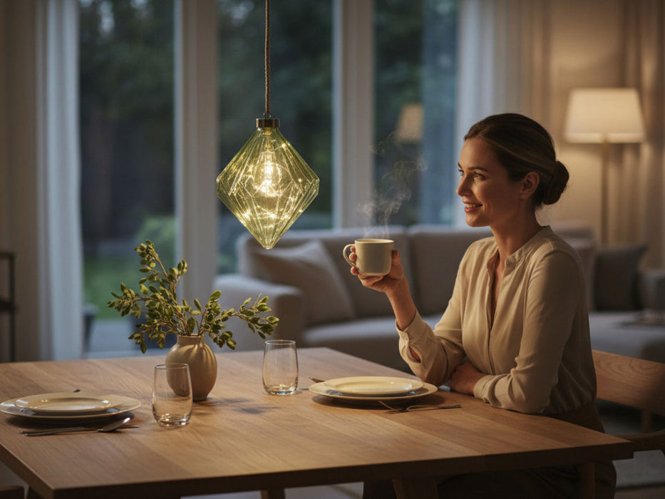 KI-generiertes Bild,XL Deko Glas Lichtkugel 15LED 16cm Diamant Grün Glaskugel Timer Batterie Anhängen
