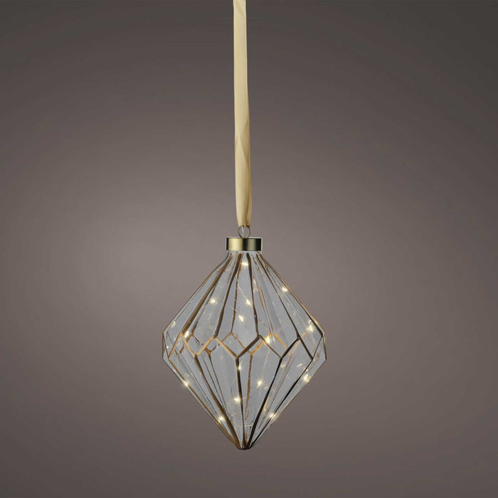 KI-generiertes Bild,XL Deko Glas Lichtkugel 15 LED 16cm Diamant Klar Gold Timer Batterie Gold zum Anhängen