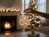 KI-generiertes Bild,XL Deko Glas Lichtkugel 15 LED 16cm Diamant Klar Gold Timer Batterie Gold zum Anhängen