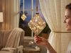 KI-generiertes Bild,XL Deko Glas Lichtkugel 15 LED 16cm Diamant Klar Gold Timer Batterie Gold zum Anhängen