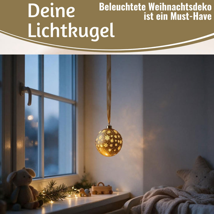 KI-generiertes Bild,XL Deko Glas Lichtkugel 15LED 14cm Gold drehbar Timer Batterie Anhängen