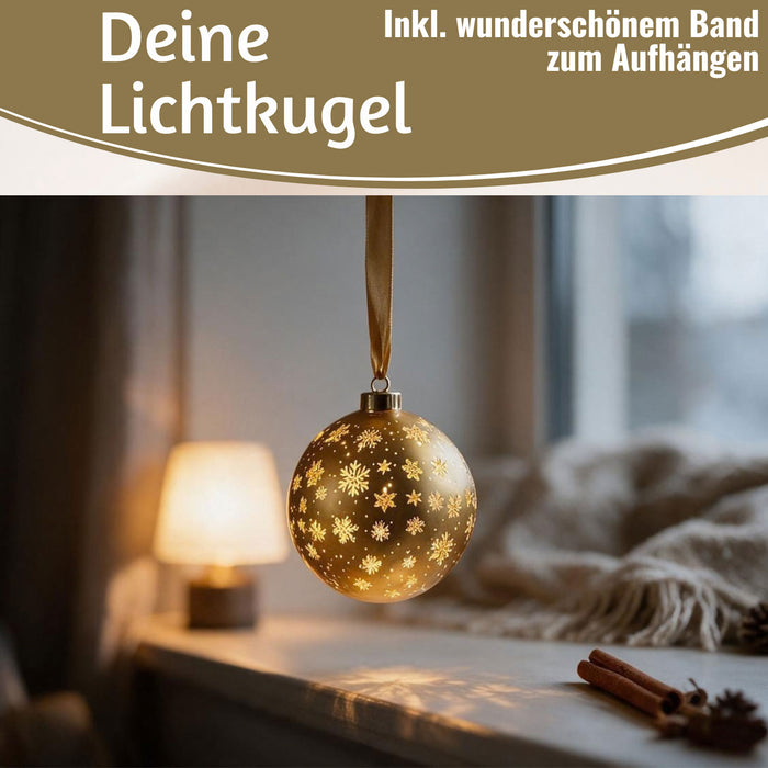 KI-generiertes Bild,XL Deko Glas Lichtkugel 15LED 14cm Gold drehbar Timer Batterie Anhängen