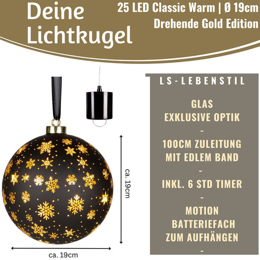 KI-generiertes Bild,XL Deko Glas Lichtkugel 15LED 14cm Gold drehbar Timer Batterie Anhängen