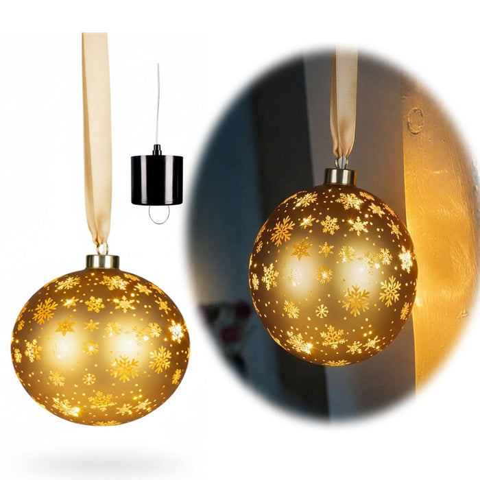 KI-generiertes Bild XL Deko Glas Lichtkugel 25LED 19cm Kugel Gold Sterne Glaskugel Timer Batterie Anhängen