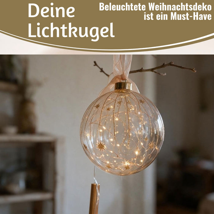 KI-generiertes Bild,XL Deko Glas Lichtkugel 30LED 14cm Gold Rose Glaskugel Timer Batterie Anhängen
