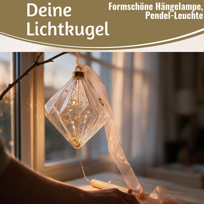 KI-generiertes Bild,XL Deko Glas Lichtkugel 30LED 14cm Gold Rose Glaskugel Timer Batterie Anhängen