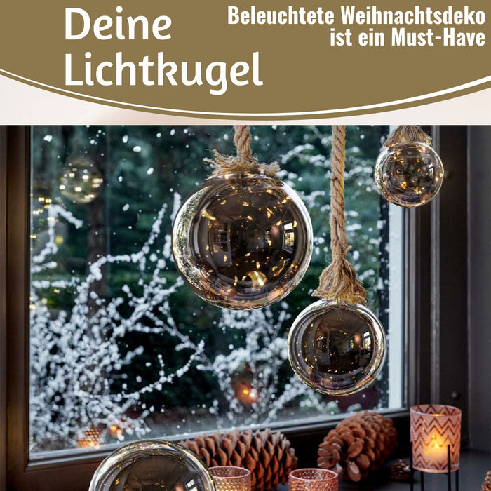 KI-generiertes Bild,XL LED Deko Glas Licht-Kugel 14cm Hanf-Tau Timer WarmWeiß Batterie Sisal-Seil