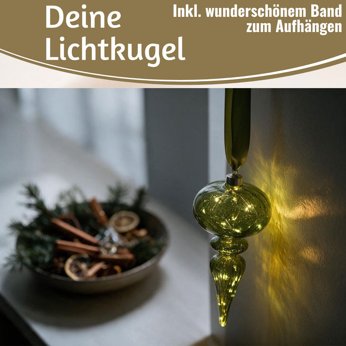KI-generiertes Bild,XL Deko Glas Lichtkugel 10 LED 27cm Zapfen Silber Glaskugel Timer Batterie Anhängen
