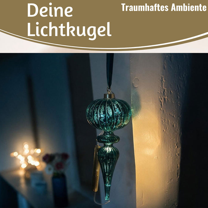 KI-generiertes Bild,XL Deko Glas Lichtkugel 10 LED 27cm Zapfen Silber Glaskugel Timer Batterie Anhängen
