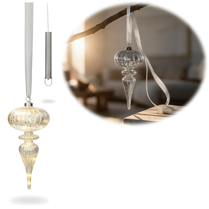 KI-generiertes Bild XL Deko Glas Lichtkugel 10 LED 27cm Zapfen Silber Glaskugel Timer Batterie Anhängen