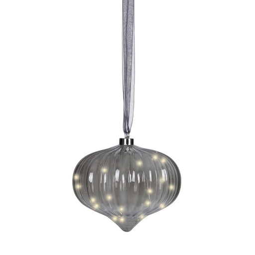 KI-generiertes Bild,XL Deko Glas Lichtkugel 20 LED 20cm Zwiebel Grau Timer Batterie Band zum Anhängen