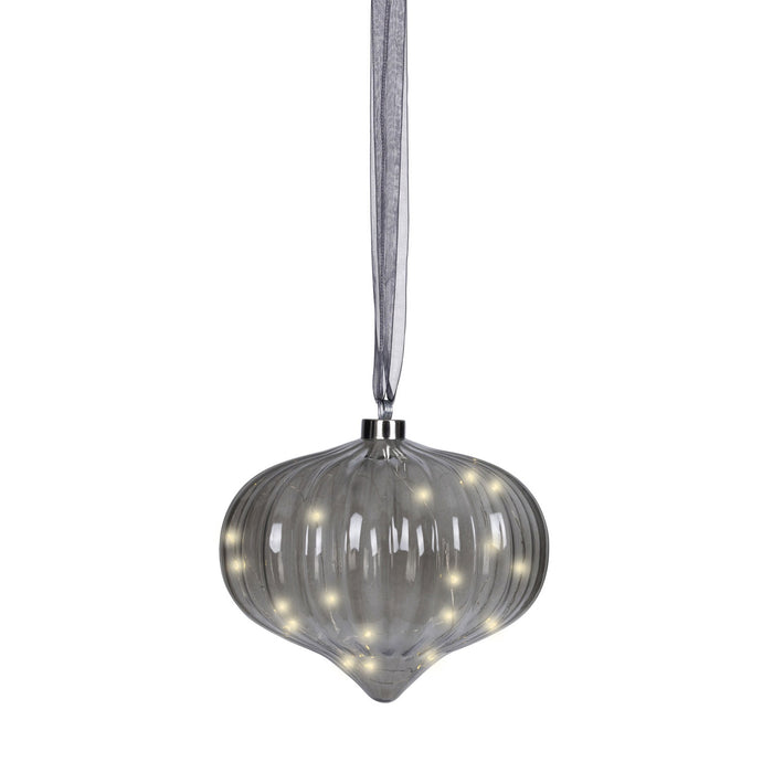 KI-generiertes Bild,XL Deko Glas Lichtkugel 20 LED 20cm Zwiebel Grau Timer Batterie Band zum Anhängen
