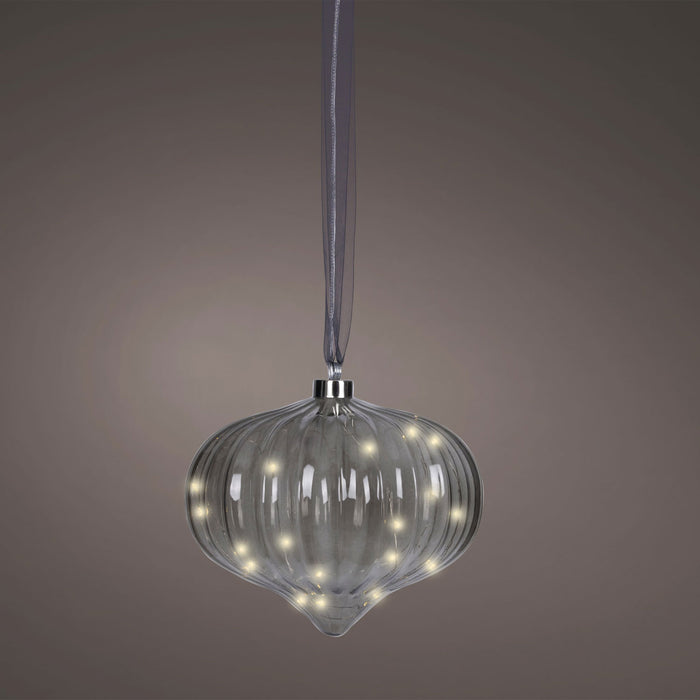 KI-generiertes Bild,XL Deko Glas Lichtkugel 20 LED 20cm Zwiebel Grau Timer Batterie Band zum Anhängen