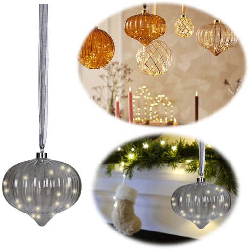 KI-generiertes Bild XL Deko Glas Lichtkugel 20 LED 20cm Zwiebel Grau Timer Batterie Band zum Anhängen