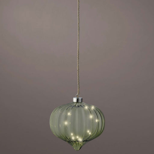 KI-generiertes Bild,XL Deko Glas Lichtkugel 15 LED 20cm Zwiebel Grün Timer Batterie Band zum Anhängen