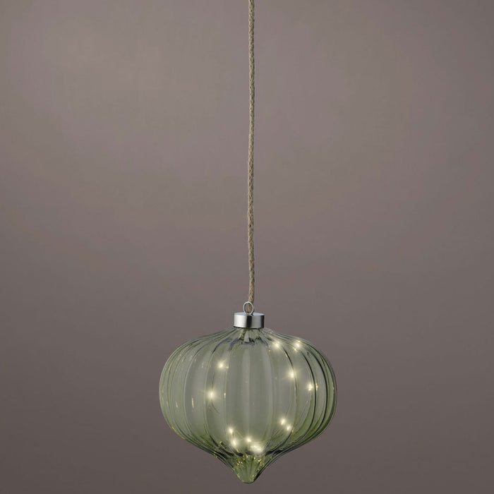 KI-generiertes Bild,XL Deko Glas Lichtkugel 15 LED 20cm Zwiebel Grün Timer Batterie Band zum Anhängen