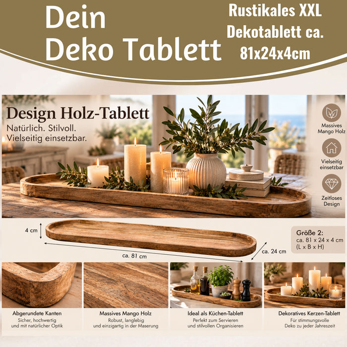 KI-generiertes Bild,XXL Deko-Tablett Mango-Holz Braun 81cm groß Serviertablett Obst-Schale Brot
