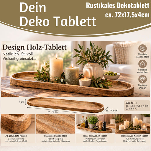 KI-generiertes Bild,XL Deko-Tablett Mango-Holz Braun 72cm groß Serviertablett Obst-Schale Brot