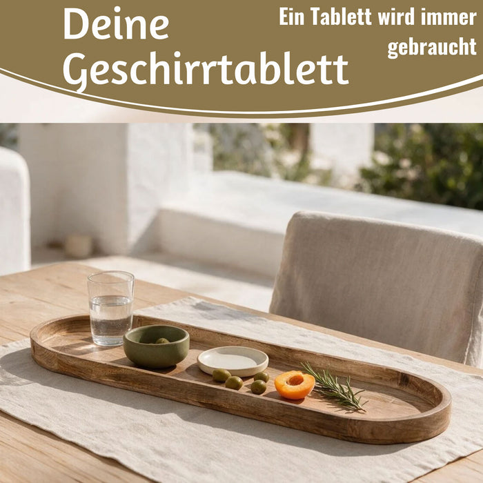 KI-generiertes Bild,XL Deko-Tablett Mango-Holz Braun 72cm groß Serviertablett Obst-Schale Brot