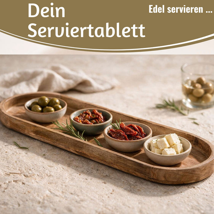 KI-generiertes Bild,XL Deko-Tablett Mango-Holz Braun 72cm groß Serviertablett Obst-Schale Brot
